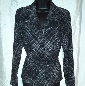 Women's Black and Gray Belted Blazer Jacket